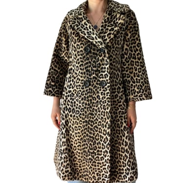 Vintage 1970s I Magnin Leopard Cheeta Animal Print Teddy Trench Coat Sz L 