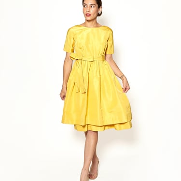 Vintage Henri Bendel Yellow 1950's Silk Cocktail Dress 