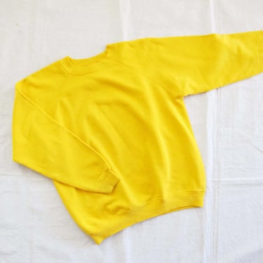 Vintage Yellow Raglan Sweatshirt M L - 80s Hanes USA Solid Color Blank - Baggy Oversized Crewneck Sweatshirt - Soft Worn In Jumper 