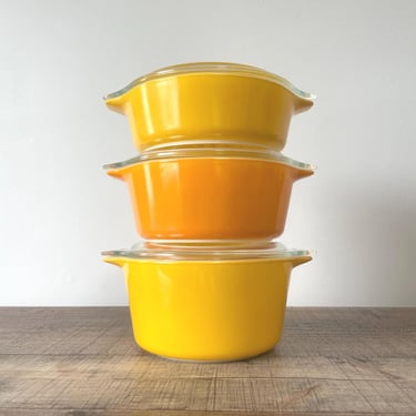 Vintage Pyrex Sunflower Citrus Daisy 471 472 473 Casserole Dish Set 