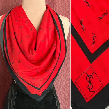 Large Silk Scarf, YSL, Signed Logo, Large Foulard, 34