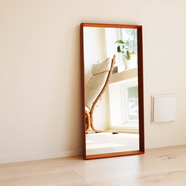 Danish Modern Teak Framed Rectangular Wall-Hanging Mirror 