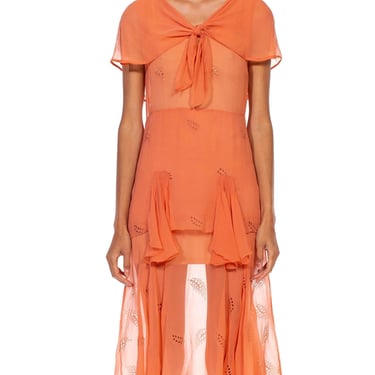 1920S Peach Silk Chiffon Lightweight Easy Summer Dress 