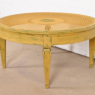 Baker Furniture Style French Regency Louis XVI Painted Cane Coffee Table or Cocktail Table