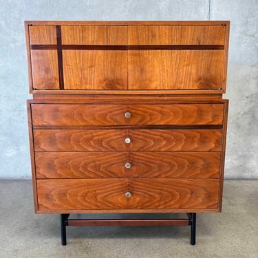 Mid Century Kroehler Signature Rosewood and Walnut Highboy Dresser