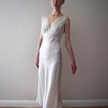 1930s ivory silk satin and lace gown . vintage slip dress . size xs to small 