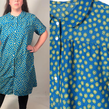 Vintage 60s/70s Plus Size Flower Power Cotton House Dress Size XL 