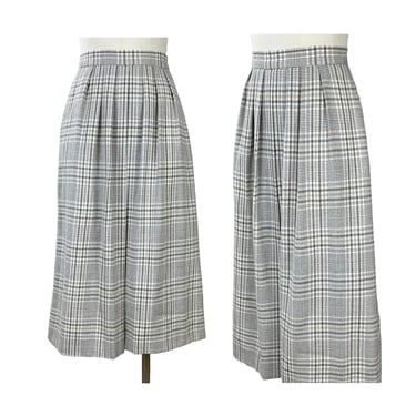 S - 80s Long Plaid Wool Skirt Small, High Waist Pleated Maxi Skirt with Pockets, Winter Academia 1980s Clothes Women Vintage JH COLLECTIBLES 