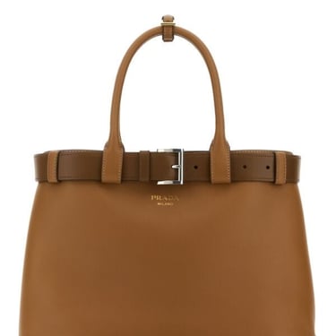 Prada Woman Caramel Leather Prada Buckle Large Handbag