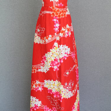 1970 - Mid Century - Red/pink/yellow - Floral Maxi skirt - Flower Sequins - Rhinestones - by Carrie Couture - 26" waist 