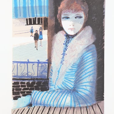 Charles Levier, Girl in Blue, Lithograph 