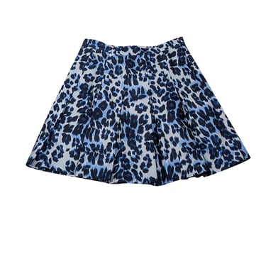 Diane von Furstenberg - Blue & Off-White Leopard Print Pleated Silk Blend Skirt Sz 6