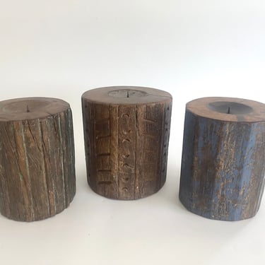 Rustic Wood Pillar Candle Holders 