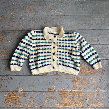 Vintage 70s Hand Knit Cardigan Shrug Sweater 
