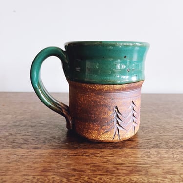 Vintage Stoneware Ceramic Handmade Pine Tree Mug 