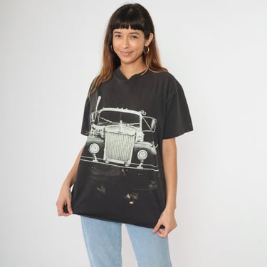 Vintage Mack Truck Shirt 90s Distressed Trucker Tee Graphic TShirt Vintage Semi Truck Streetwear Bleached Black Graphic 1990s Extra Large xl 