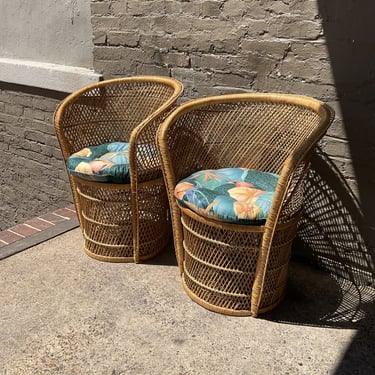 Pair of Rattan Barrel Chairs