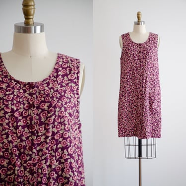 purple mini dress 90s y2k vintage pink floral loose linen dress 