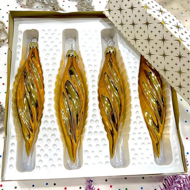 VINTAGE: West Germany Mercury Glass Ornaments in Box - Gold Icicle Ornaments - Made in Germany - Holiday Christmas Xmas Decorations 