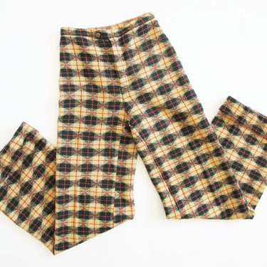 Vintage 70s Plaid Pants XXS 23  - 1970s High Waist Wide Leg Plaid Wool Trouser Pants - Orange Yellow Black Plaid Mod Boho Pants 