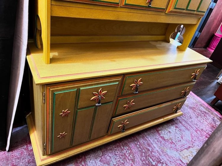 1970’s groovy 3 drawer hutch. 54” x 18” x 28” 