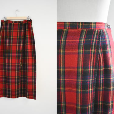 1990s Red Plaid Maxi Skirt 