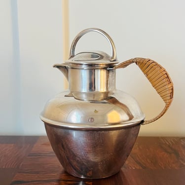 Vintage Silverplate Pot with Rattan Handle I