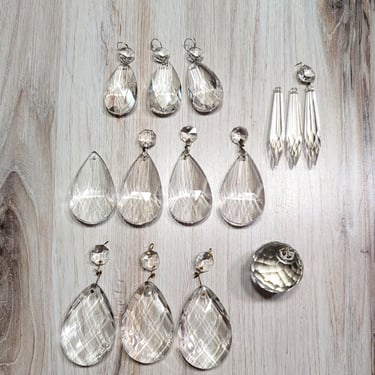 Vintage Glass Chandelier Crystals, Mixed Orphan Sizes and Shapes, 14pc (not all include top beads, see photos) 