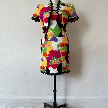 Vintage Victor Costa Floral Strapless Dress + Bolero Coordinate S/M