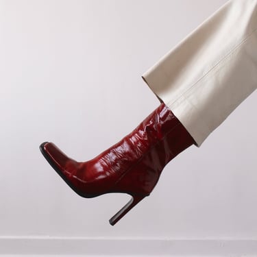90s Apple Red Patent Leather Boots - 7