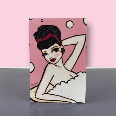 Pinup Girl Retro Pink Rockabilly Small Hanging Wall Art Bubble Bath Bathroom Decor Gift 