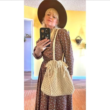 Vintage Off White Crochet Purse Granny Bag Hippie Handbag Festival Fashion 