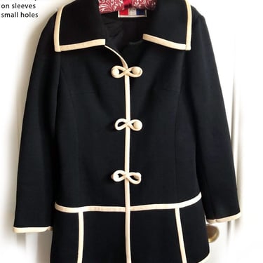 Vintage LILLI ANN Black & White COAT 1960’s mod Jacket 60s Wool 