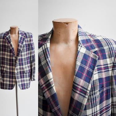 60s Plaid Cotton Menswear Suit Jacket Blazer 