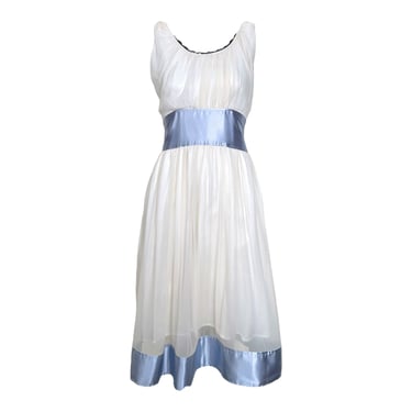 Chloe 2000s Ivory Chiffon and Blue Satin Dress
