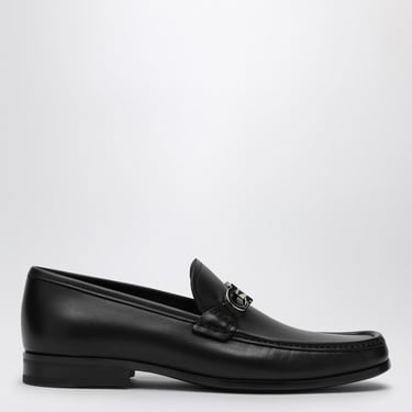 Ferragamo Black Leather Gancini Moccasin Men