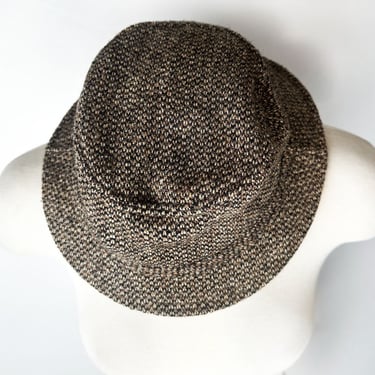 Large L.L. Bean Harris Tweed Bucket Hat Gray Brown Black Wool, Men's GORE-TEX Vintage Rain Hat English Mid Century MCM 