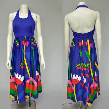 1970s Hawaiian floral halter dress XS 
