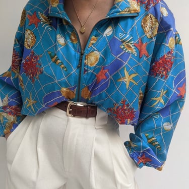 Vintage Sea-Themed Silk Bomber Jacket