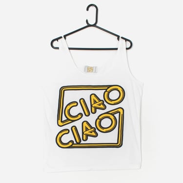 Vintage Ciao vest top in white and yellow - Medium / Large 