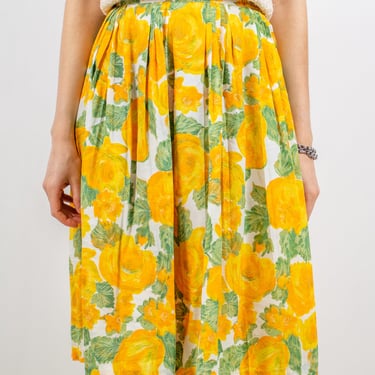 1950's yellow roses pleated circle skirt