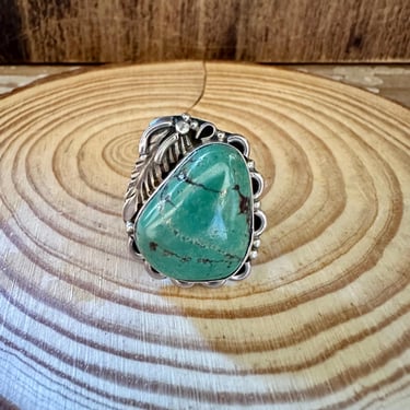 Vintage Navajo Turquoise Sterling Silver Feather Ring