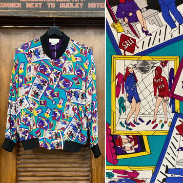Vintage 1990’s Cartoon Hip Hop Comic Book Style Bomber Jacket, 90’s Oversize Jacket, 90’s Neon, Vintage Clothing 