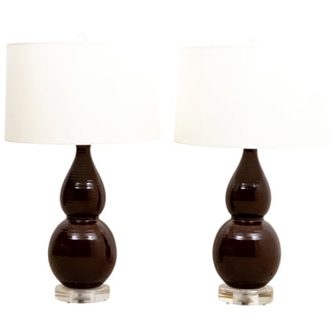 Pair of Brown Porcelain Gourd Lamps