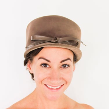 1960s Brown Velvet Hat | 60s Brown High Crown Hat | Jackie O | Beresford 