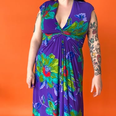 Y2K Purple Watercolor Floral Dress, sz. M-1XL