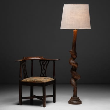 Elm Corner Chair / Unusual Turned Wooden Lamp