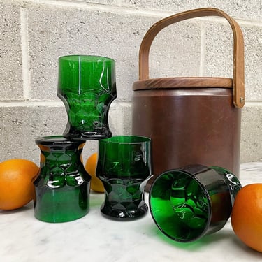 Vintage Drinking Glasses retro 1940s Anchor Hocking + Emerald Glass + Set of 4 + Thumbprint + Honeycomb + Georgian Tumblers + Drinkware 