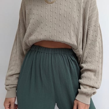 Vintage Almond Cable Knit Silk Pullover