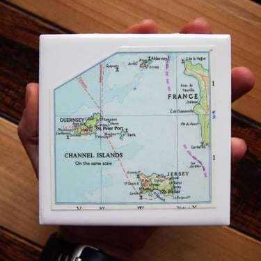 1985 Channel Islands Map Coaster. Vintage Map. World Travel Gift. Guernsey Island. Jersey. Alderney. Island Decor. English Channel Map. 
